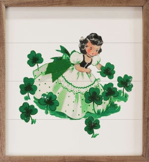 Girl Picking Shamrocks White